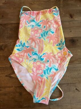 Pink Palm Puff!Tropical Floral One-Piece Swimsuit -